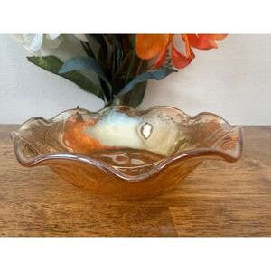 Vintage Jeanette Floragold Marigold Iridescent Pressed Glass Bowl Depression